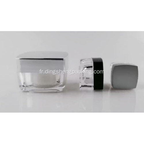 Pot de crème cosmétique acrylique transparent carré fantaisie